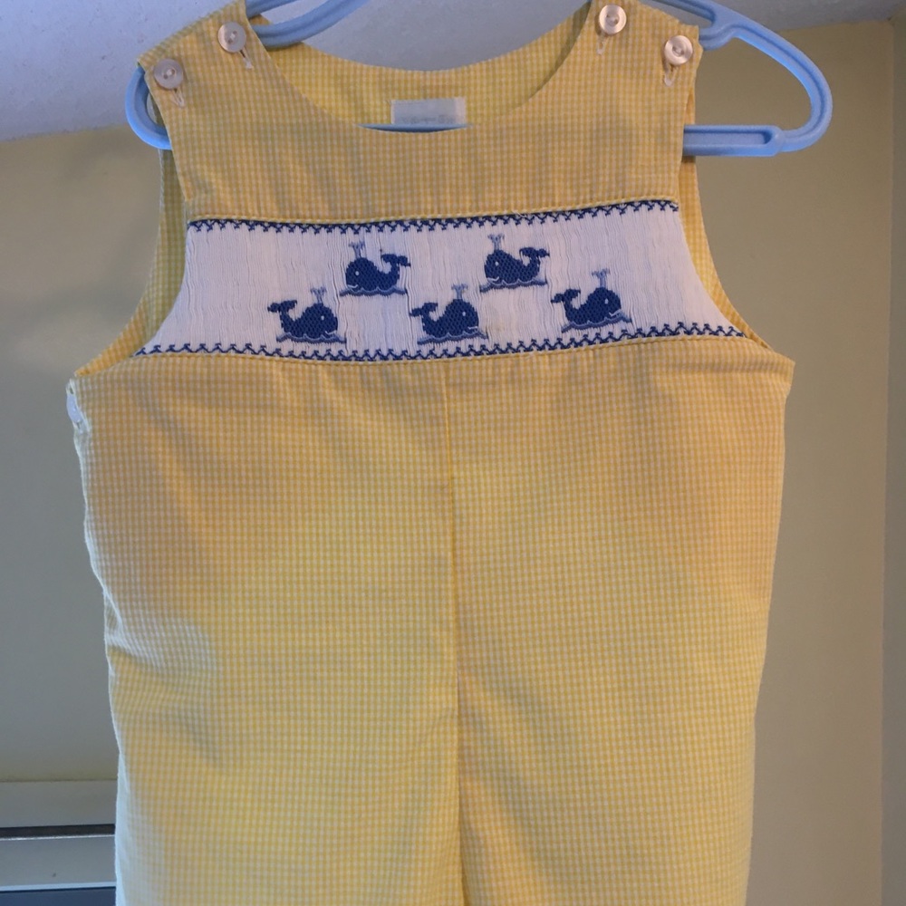 Baby yellow jumpsuit embroidered whales